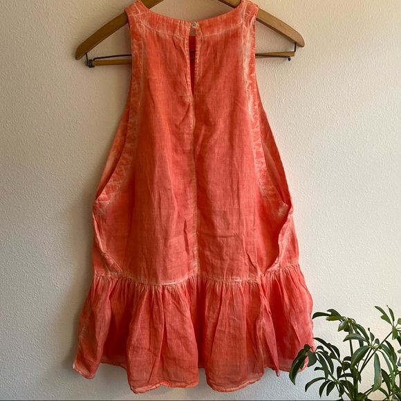 Free People Flowy Sleeveless Tunic Top Drop Waist Shirt Dyed Orange Ruffled - Picture 4 of 9